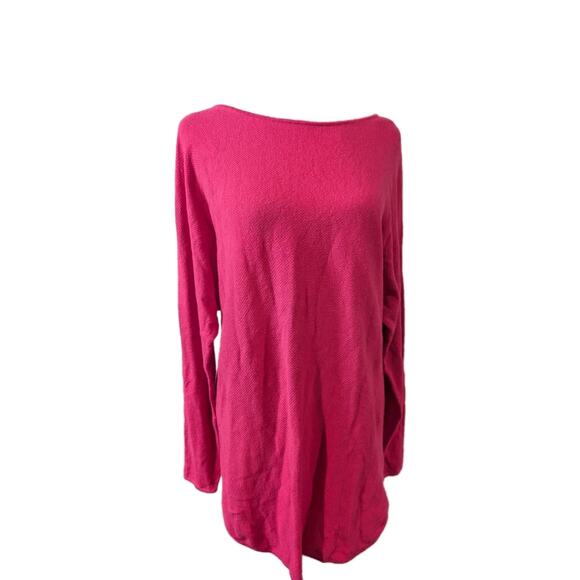 MICHAEL KORS Women's Sweater Pink TUNIC Size Medium Long Sleeve Curved Hem Shirt - Picture 1 of 14